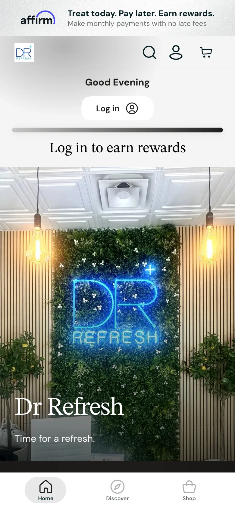 The Dr Refresh app home screen