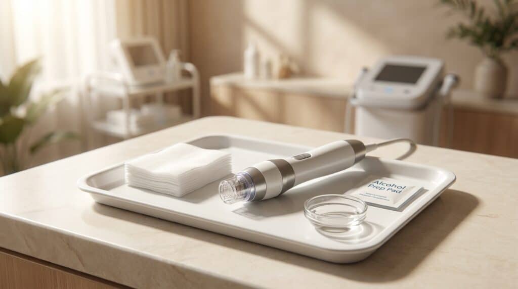 Morpheus8 RF microneedling device on a clean treatment tray at Dr Refresh Med Spa