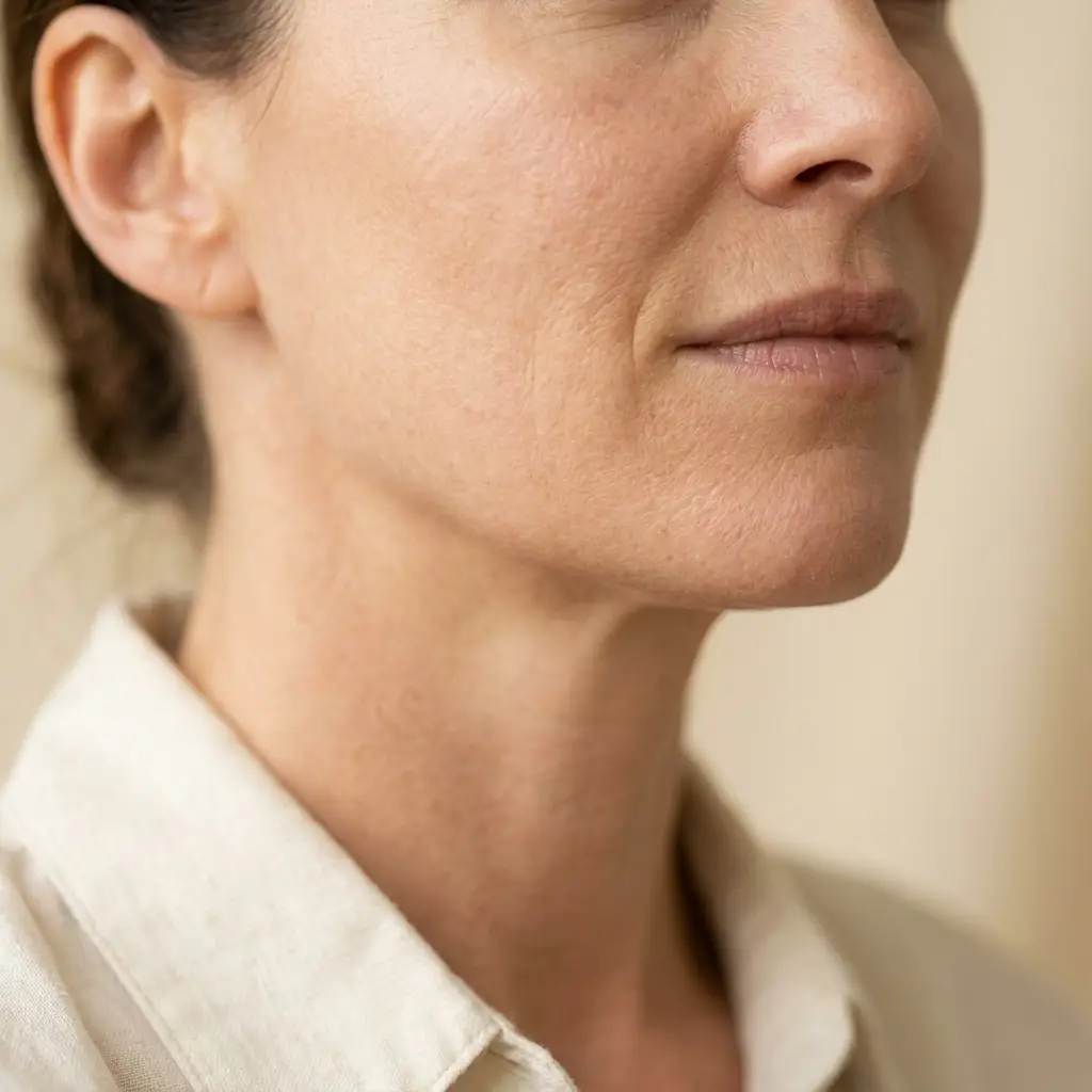 Woman showing a defined jawline, wrinkle relaxers West Hollywood