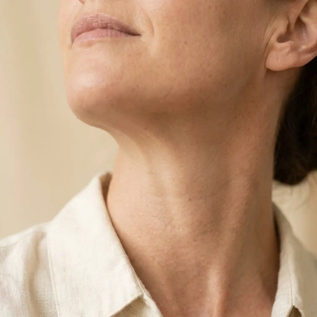 Woman showing neck bands, wrinkle relaxers West Hollywood